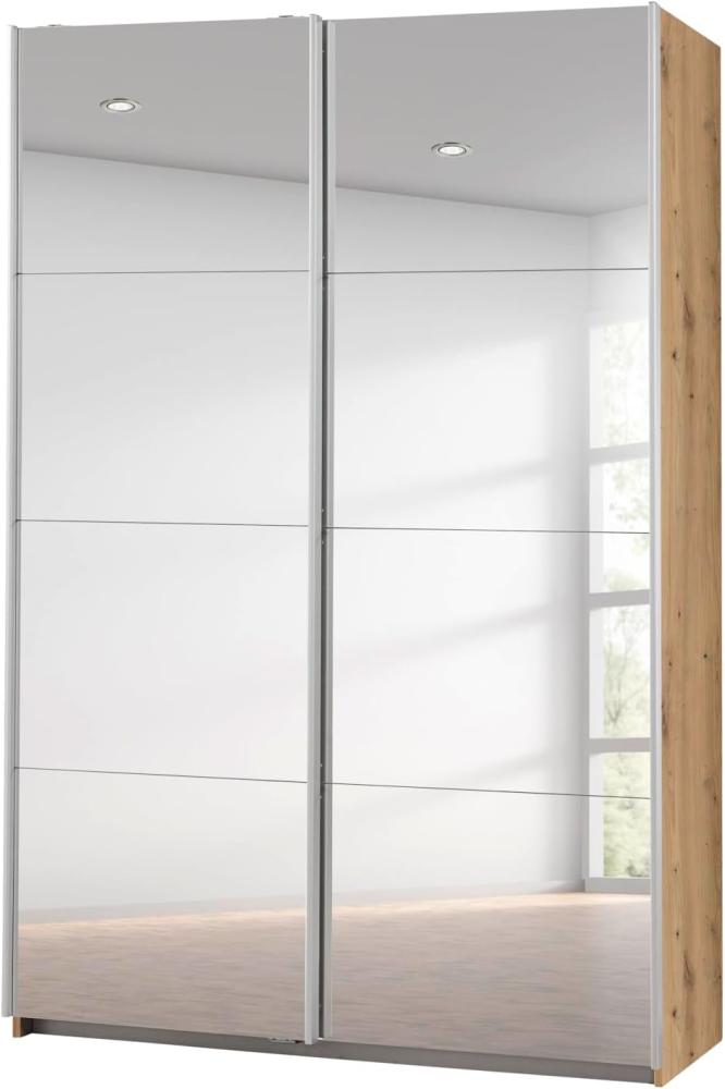 Rauch Möbel Caracas Schrank Kleiderschrank Schwebetürenschrank, Eiche Artisan mit Spiegelfront 2-türig inkl. Zubehörpaket Classic 4 Einlegeböden, 2 Kleiderstangen, 1 Hakenleiste, BxHxT 136 x 210 x 62 cm Bild 1