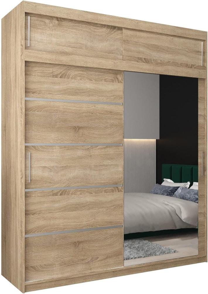 Kryspol Schwebetürenschrank Verona 2-200 cm mit Spiegel Kleiderschrank mit Kleiderstange und Einlegeboden Schlafzimmer- Wohnzimmerschrank Schiebetüren Modern Design (Sonoma mit Erweiterung) Bild 1