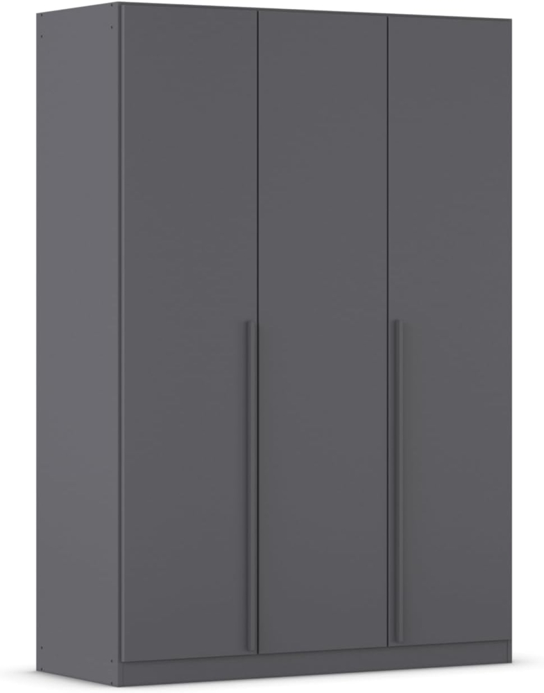 rauch Kleiderschrank Alba, Drehtürenschrank, Garderobenschrank, 3-türig, mit 2 Kleiderstangen und 2 Einlegeböden, Farbe Grau metallic, Schwarz, Griffstange Grau metallic, Schwarz, 136x197x54cm Bild 1