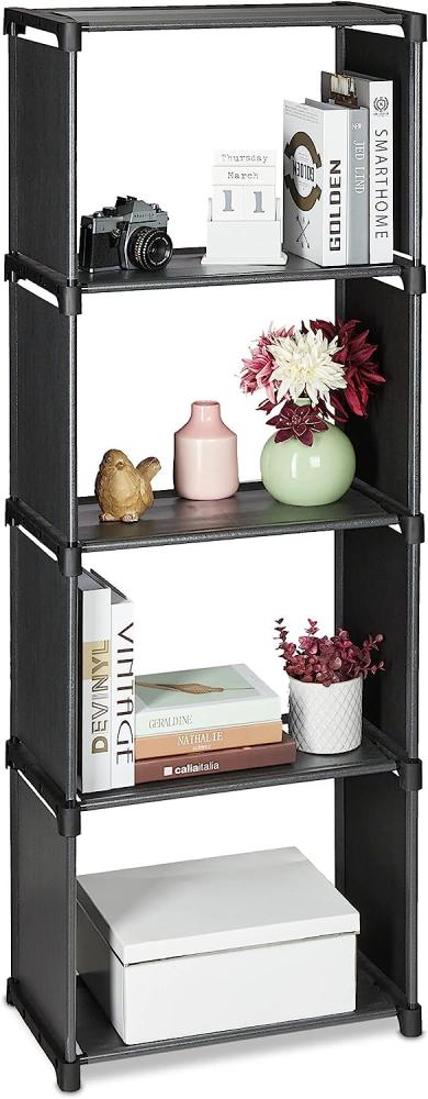 Relaxdays Standregal Stoff, HBT 145 x 53 x 30,5 cm, Ablageregal Stecksystem, 4 Fächer, Regal Keller, Wohnzimmer, Flur, grau Bild 1