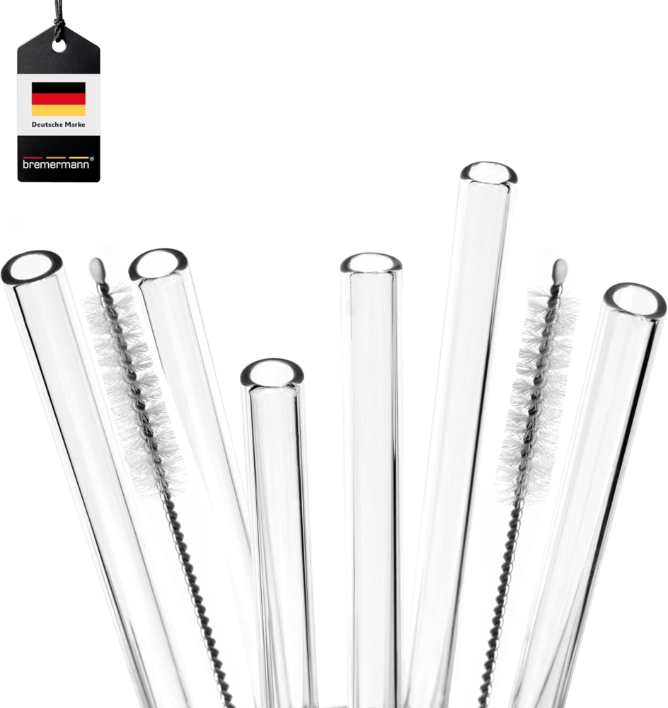 bremermann Trinkhalme 6er Glas-Trinkhalme, 15 cm Länge, wiederverwendbar, transparent inklu Bild 1
