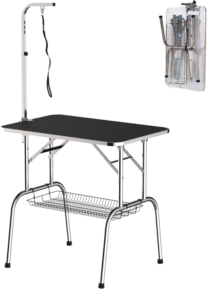 PawHut Hundeschermaschine Trimmtisch Tierpflegetisch klappbar höhenverstellbar Edelstahl Schwarz, Hundepflegetisch, L90 x B60 x H75 cm Bild 1