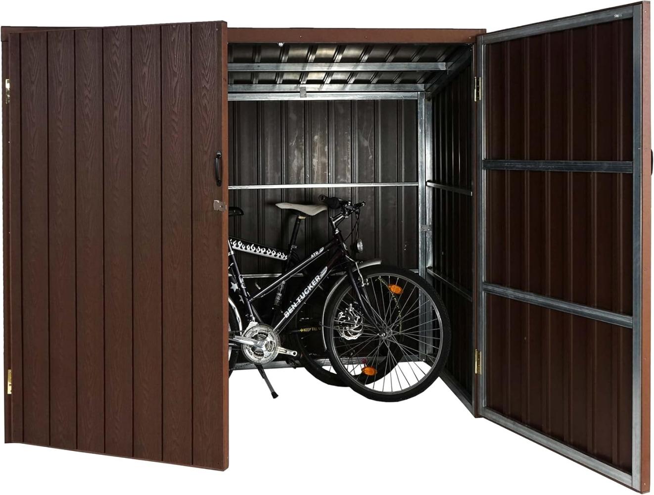 WPC-Fahrradgarage HWC-J29, Geräteschuppen Fahrradbox, Metall Holzoptik abschließbar ~ 2 Räder 172x213x112cm braun Bild 1