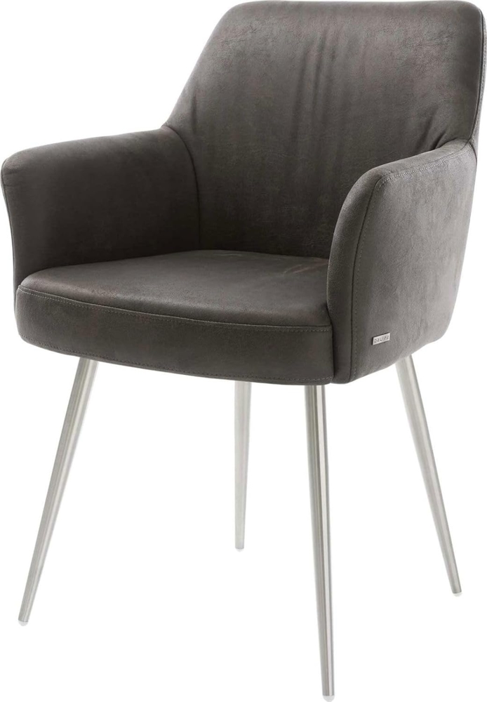 Esszimmerstuhl Xana-Flex mit Armlehnen Mikrofaser Anthrazit Vintage 4-Fuß konisch Edelstahl Taschenfederkern Bild 1