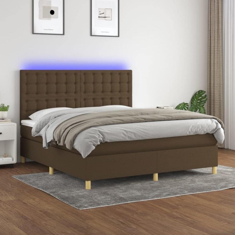 vidaXL Boxspringbett mit Matratze & LED Dunkelbraun 180x200 cm Stoff 3135776 Bild 1