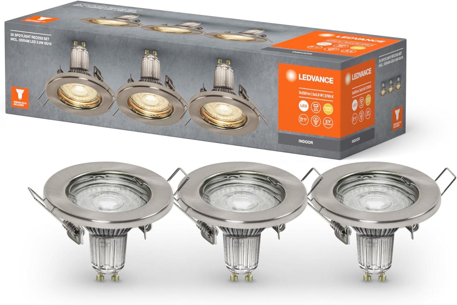 LEDVANCE SET X3 RECESS DOWNLIGHT Incl. Osram LED 2. 6W Brushed Nickel Bild 1