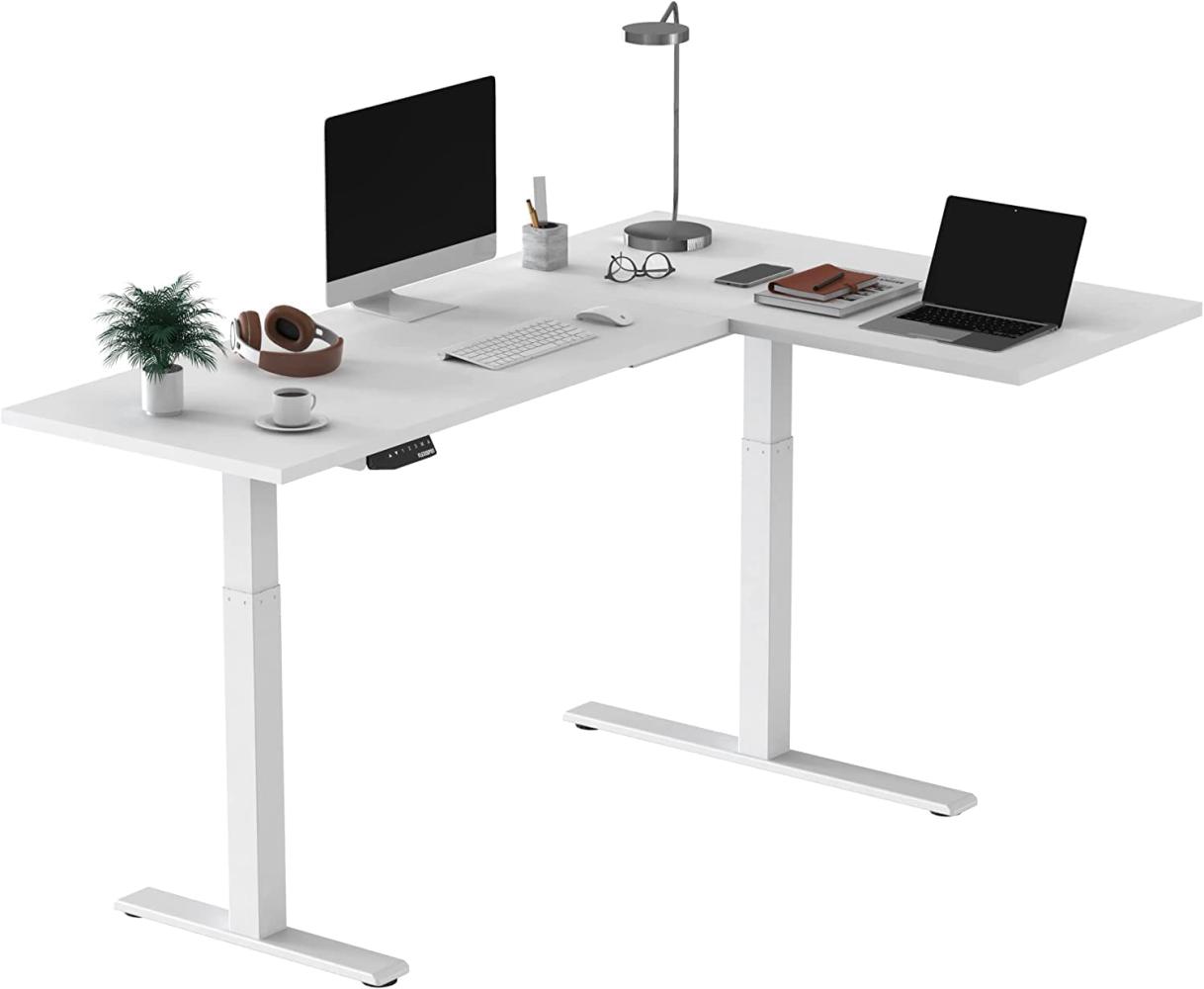 Flexispot E3L Winkelschreibtisch Eckschreibtisch elektrisch höhenverstellbar Bürotisch mit 2 Motoren (160x100 cm, Weiß) Bild 1