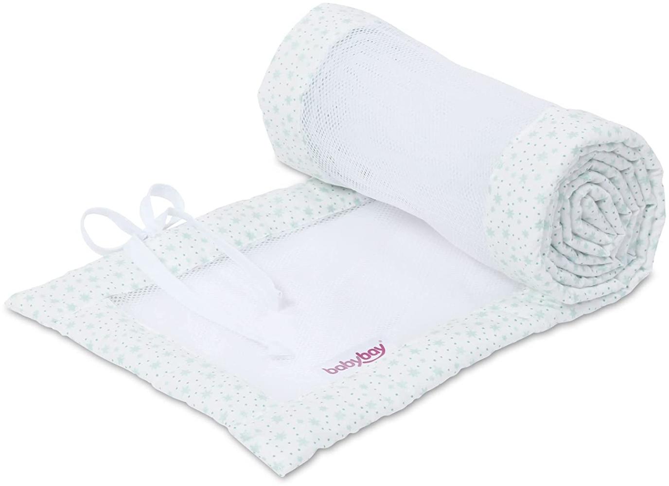 babybay Nestchen Mesh passend für Modell Maxi, Boxspring, Comfort und Comfort Plus, weiß Glitzersterne mint Bild 1