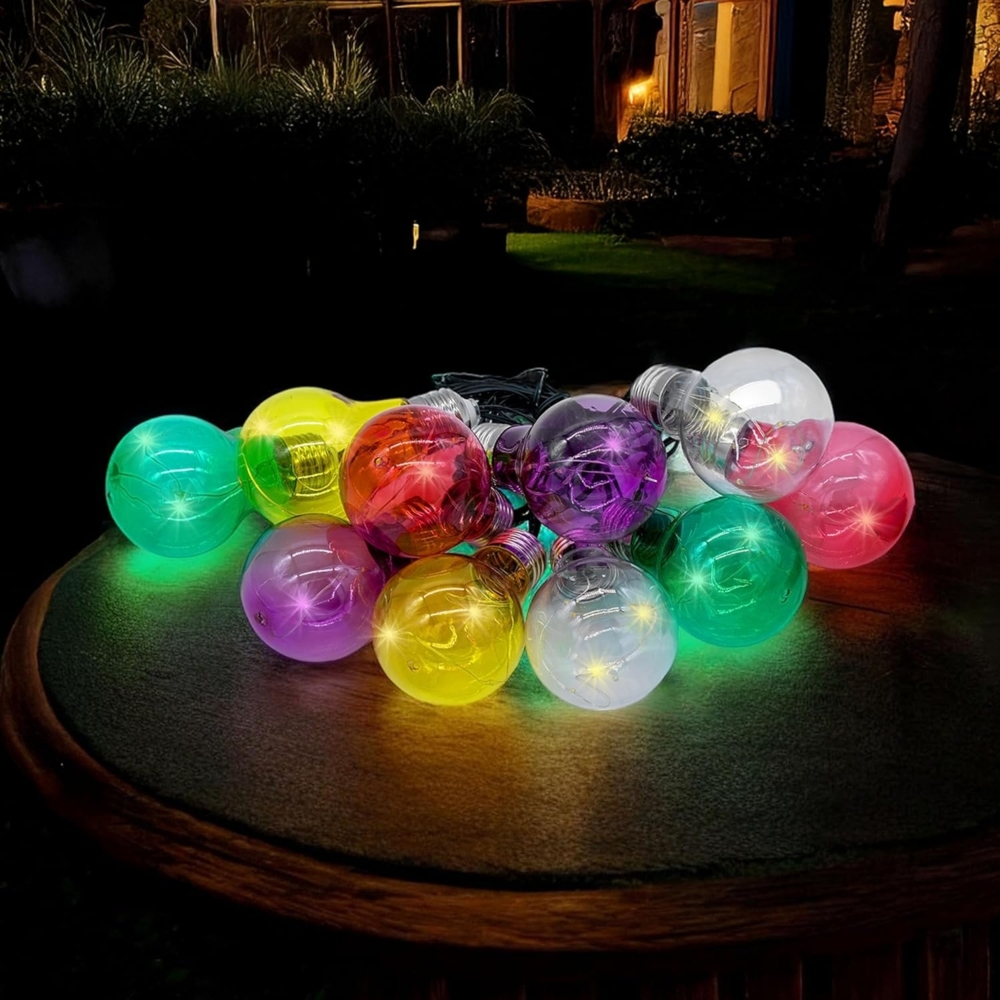 Spetebo LED-Lichterkette Solar Lichterkette mit 10 bunten LED Glühbirnen - 180 cm, Garten Dekobeleuchtung mit farbigen Lampen Bild 1