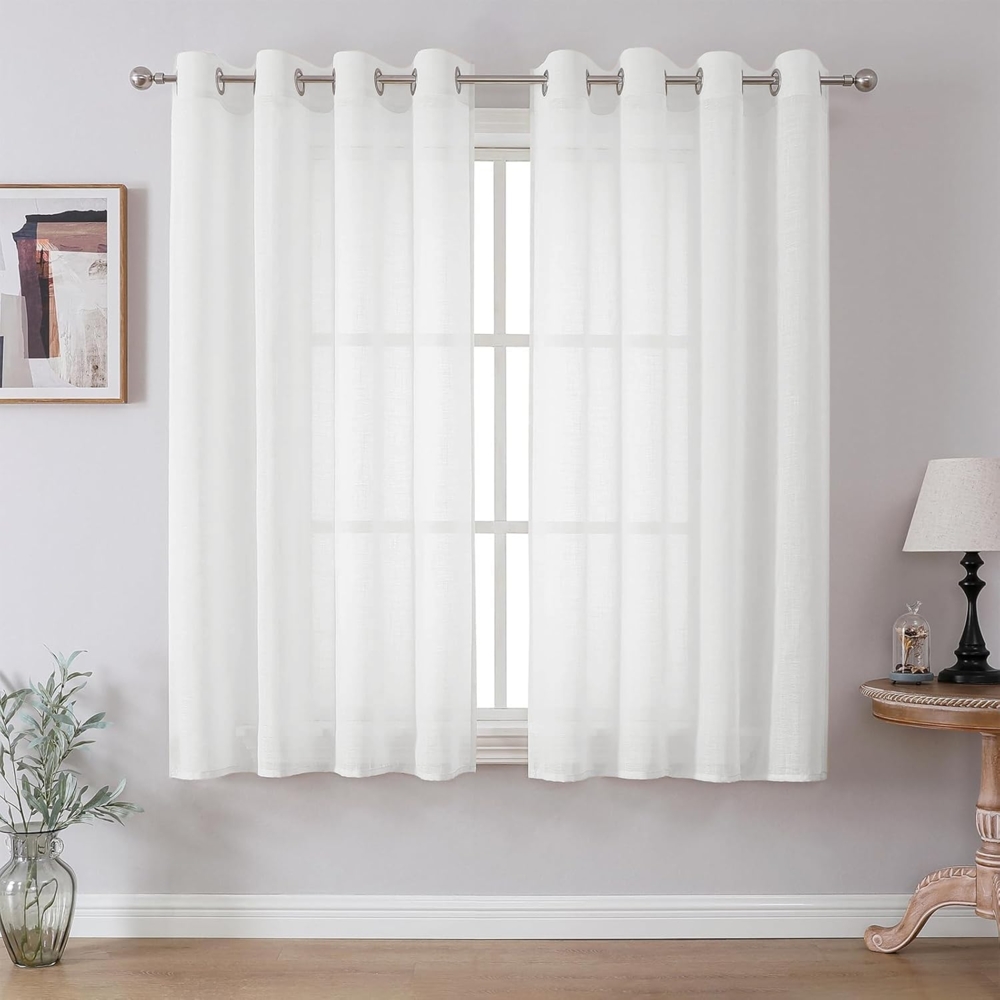 CUCRAF Leinenoptik Voile Vorhänge mit Ösen Gardinen Wohnzimmer Schlafzimmer, Off White, H175 x B140cm 2er Set Bild 1