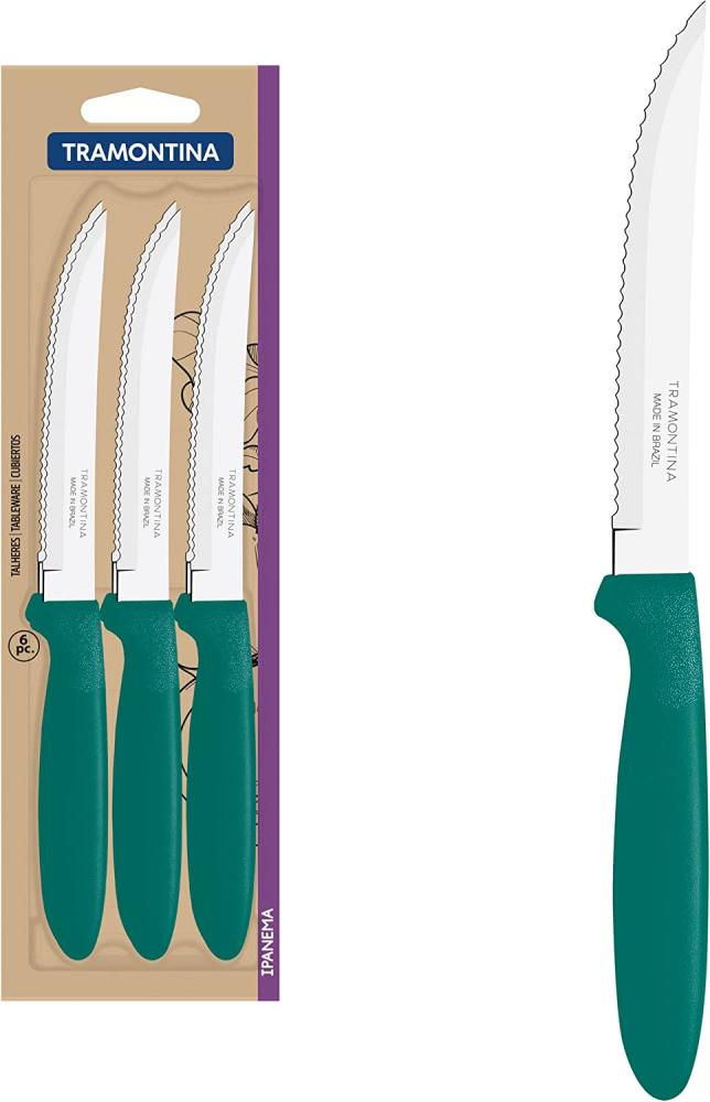 Tramontina 23360-622 Ipanema Steakmesserset, 6 Steakmesser, Edelstahl, grün Bild 1