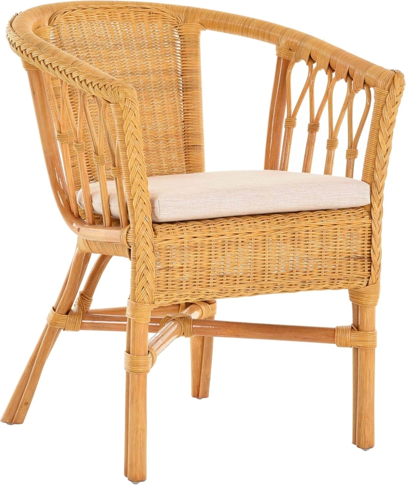 Krines Home Sessel Stapelbarer Rattansessel Bistro Sessel mit Armlehnen Flechtsessel (Sessel nach Auswahl ohne oder mit Polster), in Handarbeit geflochten, Rattanstuhl, Rattan Stuhl Bild 1