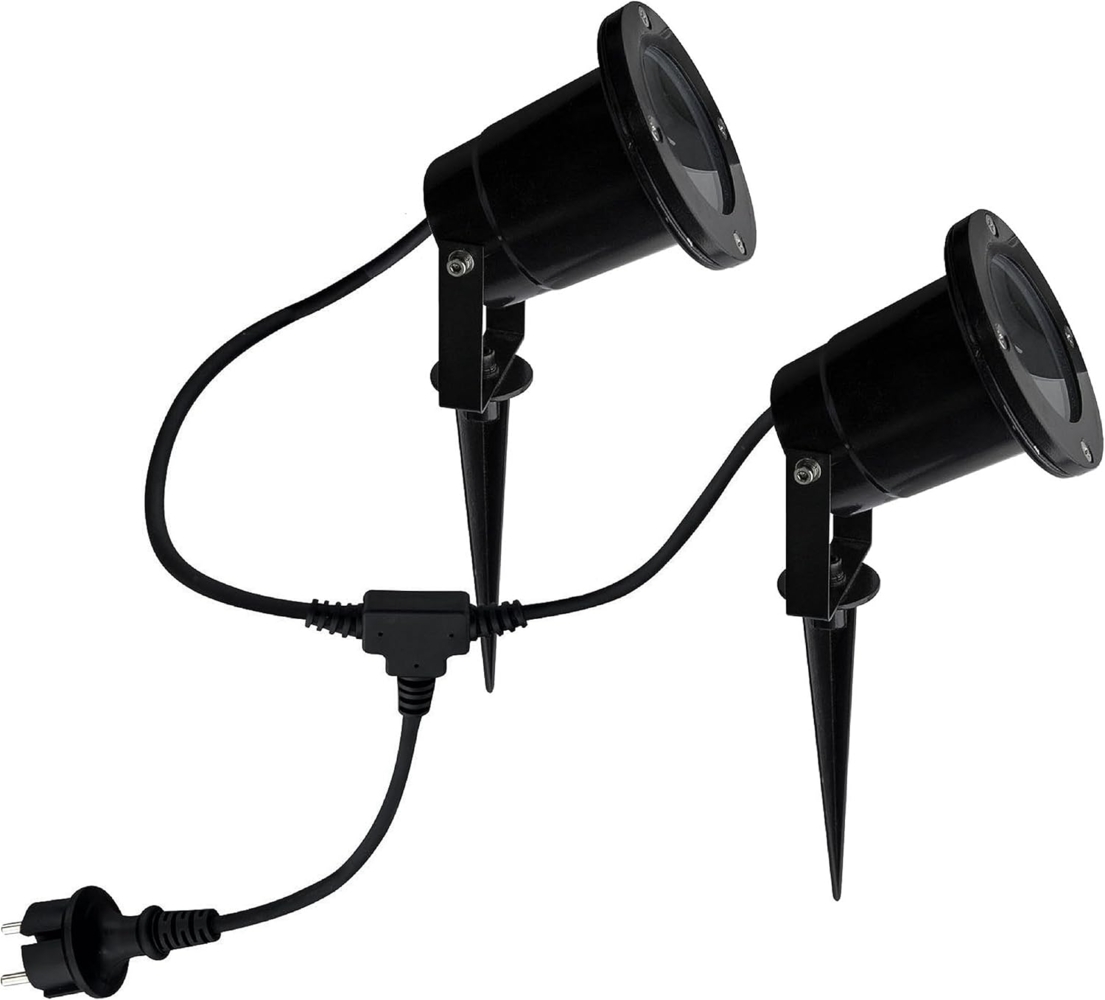 TRANGO LED Gartenstrahler, 2-flammig 3074B Strahler IP65 Außenleuchte *ELLA* inkl. 2x 3 Watt GU10 LED Leuchtmittel – 3000K warmweiß & 2 Meter Zuleitungskabel +1 Meter als Teichstrahler, Gartenlampe, Außenlampe, Wegbeleuchtung Bild 1