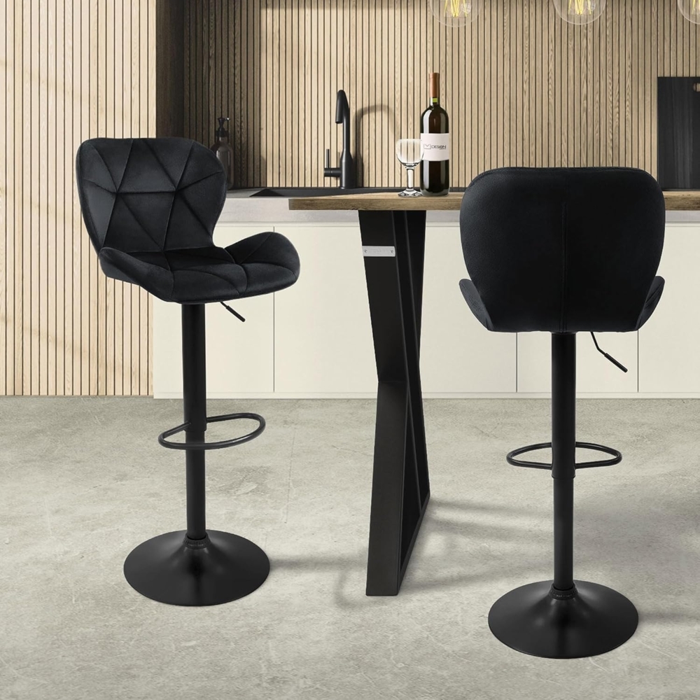 ML-DESIGN Barhocker Gepolsterter Barstuhl mit Rückenlehne und Fußstütze, 360° drehbar (2 St), Bistrohocker aus Samt, Schwarz, Drehstuhl Hocker Tresenhocker Bild 1