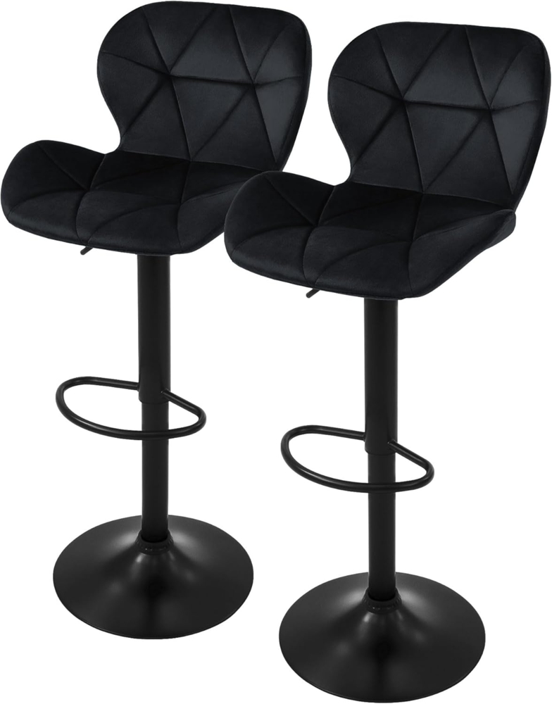 ML-DESIGN Barhocker Gepolsterter Barstuhl mit Rückenlehne und Fußstütze, 360° drehbar (2 St), Bistrohocker aus Samt, Schwarz, Drehstuhl Hocker Tresenhocker Bild 1