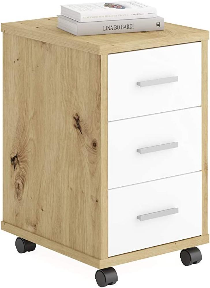 FMD Möbel - DIEGO 2 - Rollcontainer - melaminharzbeschichtete Spanplatte - Artisan Oak Nb/Brillantweiß - 35 x 58,9 x 42cm Bild 1