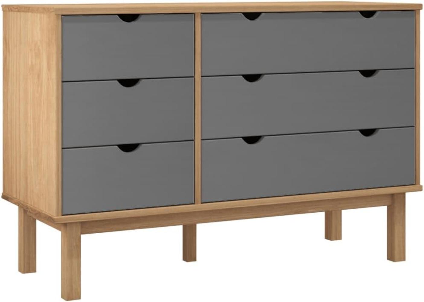 Schubladenschrank, Massivholz Kiefer, 113,5 x 39,5 x 73 cm, Grau Bild 1
