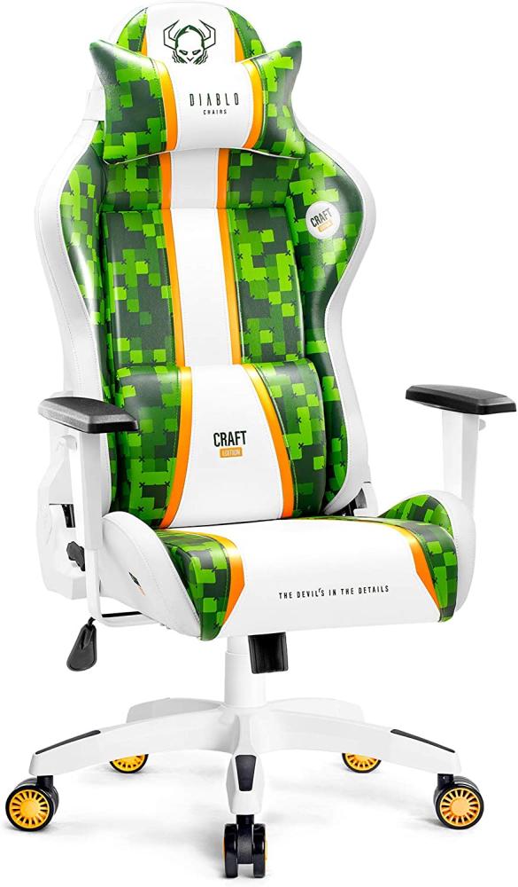 Diablo X-One 2. 0 Gaming Stuhl für Kinder Gamer Chair Bürostuhl Schreibtischstuhl Verstellbare Armlehnen Ergonomisches Design Nacken/-Lendenkissen Wippfunktion Craft Kids (S) Bild 1