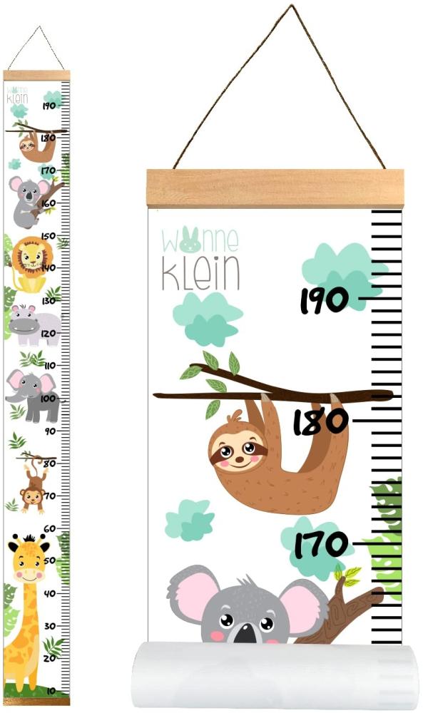 wonneklein Safari MESSLATTE KIND I Größenmesser Kinder und Baby I Wand Dekoration Kinderzimmer I Dschungel I aufrollbar I mit extra Box Bild 1