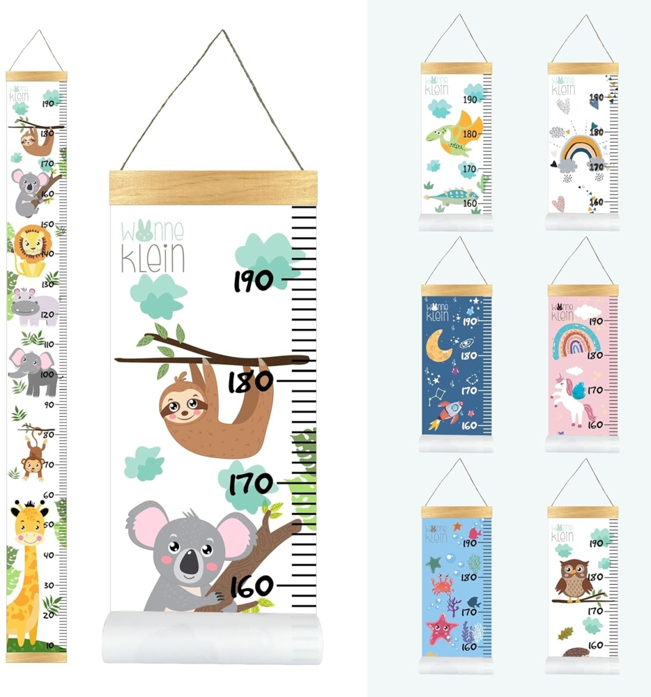 wonneklein Safari MESSLATTE KIND I Größenmesser Kinder und Baby I Wand Dekoration Kinderzimmer I Dschungel I aufrollbar I mit extra Box Bild 1