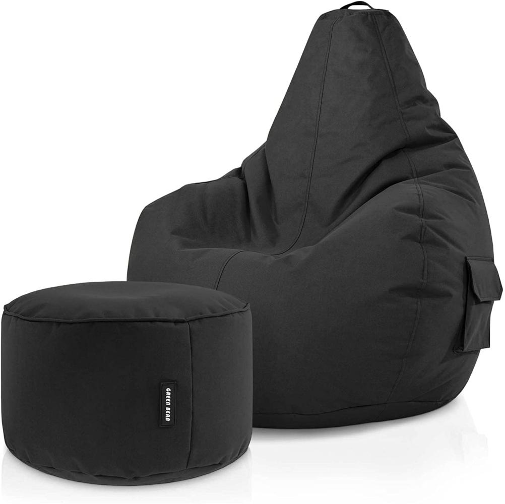 Green Bean© Sitzsack mit Rückenlehne + Hocker "Cozy+Stay" 80x70x90cm - Gaming Chair mit 230L Füllung - Bean Bag Lounge Chair Sitzhocker Schwarz Bild 1