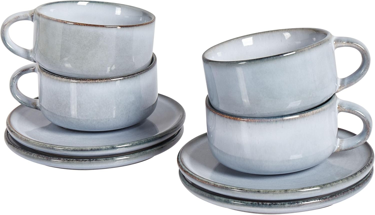 Tassen 4er Set mit Untertellern JUNIPER Steinzeug Hellblau Bild 1