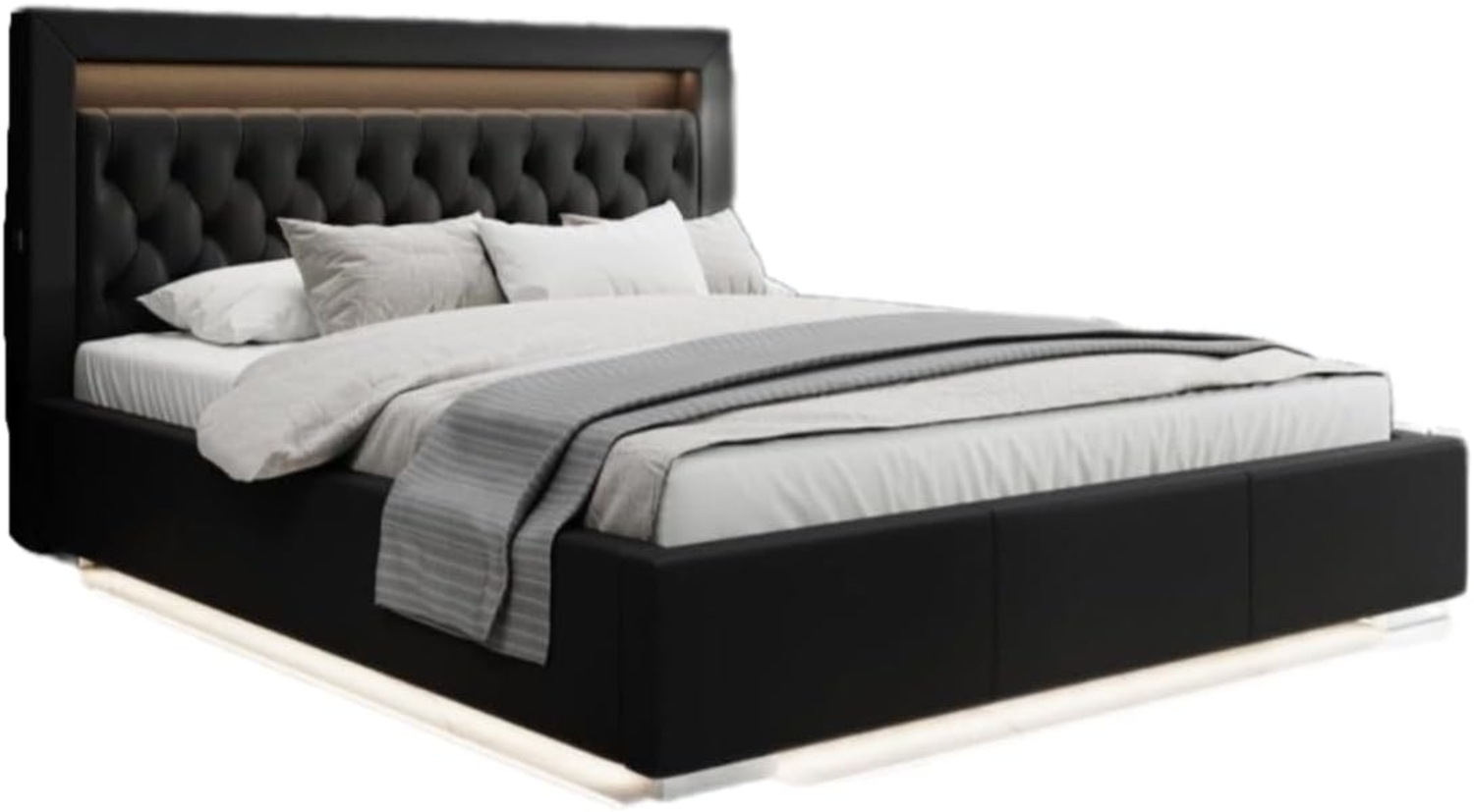 Designer Polsterbett Infinity inkl. RGB, USB und Stauraum 200x200 Schwarz H2 (bis 70kg) Bild 1