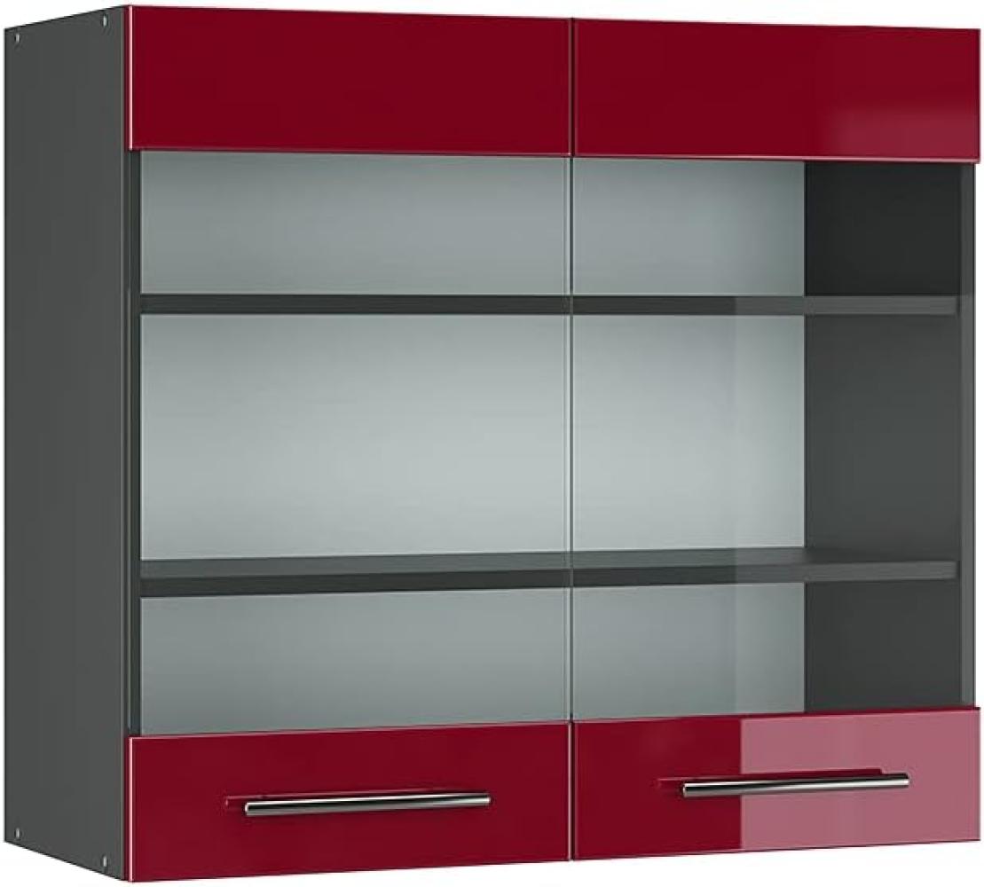 Vicco Hängeglasschrank 80 cm Küchenschrank Hängeschrank Küchenzeile Fame-Line (Bordeaux Hochglanz) Bild 1