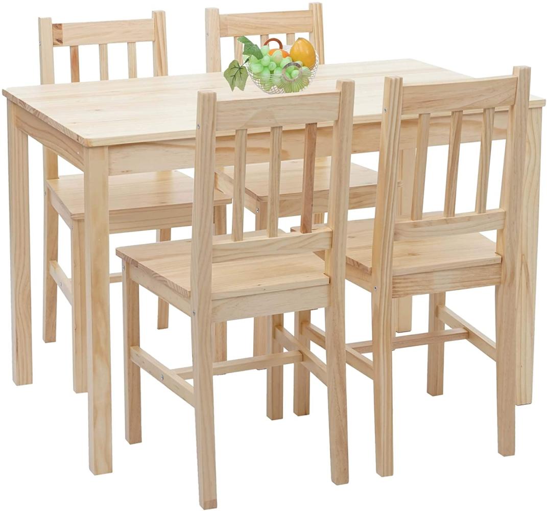 Esszimmer-Set HWC-F77, Sitzgruppe Esszimmergruppe, Massiv-Holz Landhaus 110cm ~ Kiefer lasiert Bild 1