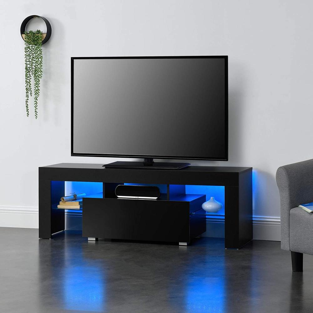 LED Fernsehtisch Grimsey 130x40x38 cm mit Schublade Schwarz en. casa Bild 1