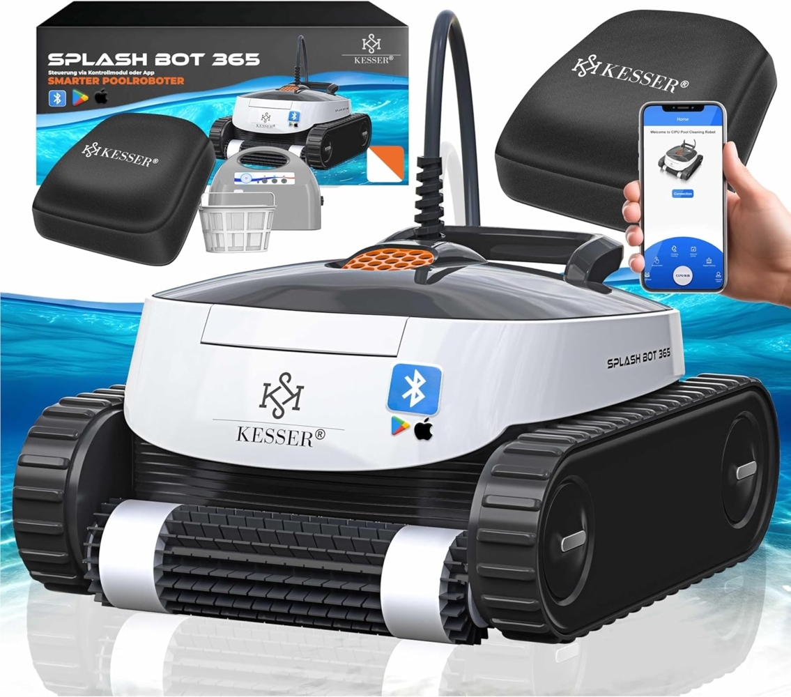 KESSER® Poolroboter für Boden und Wand, Poolsauger bis 100m² Pools & eine leistungsstarke Reinigung, Poolreiniger vollautomatisch mit App-Funktion & Kontrollmodul, Inkl. Abdeckung, Klettermechanismus 72 m², Anthrazit / Anthrazit Bild 1