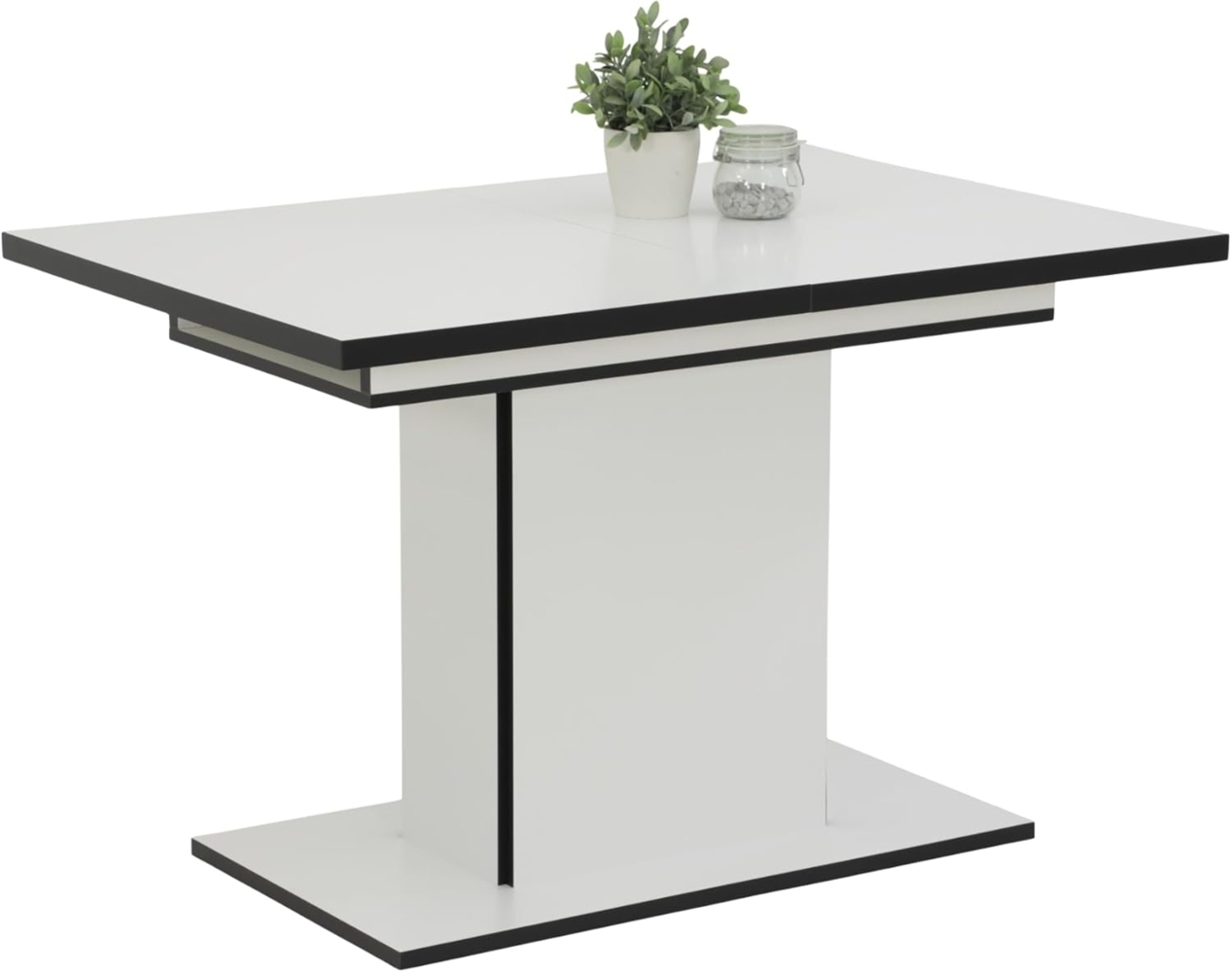 Hela Tische, Esstisch Säulentisch Ariana, Dekor Weiß melaminbeschichtet Kanten Schwarz, ausziehbar, Maß 120-160x80 cm Bild 1