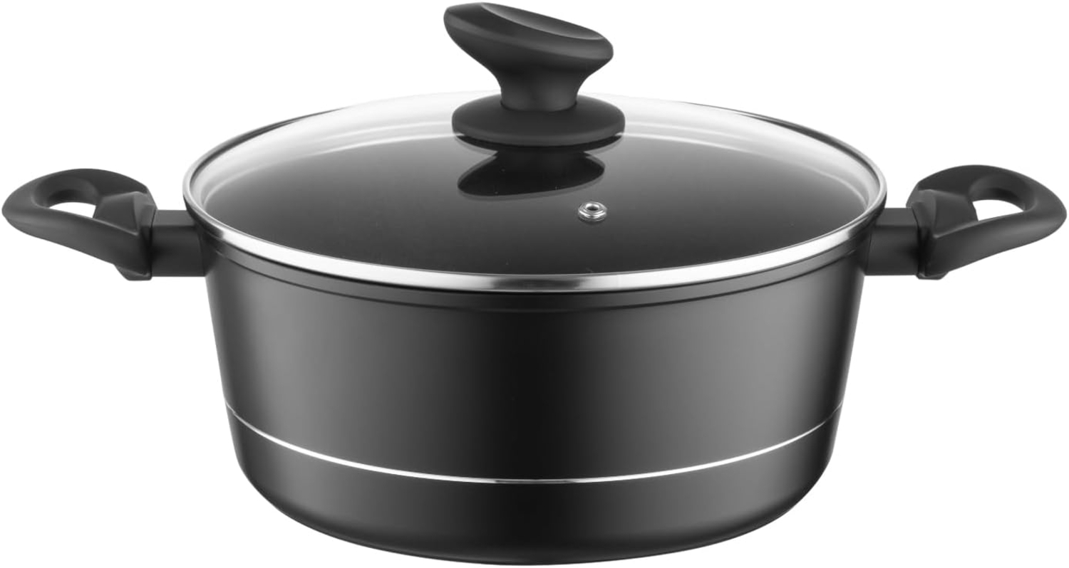 FLORINA Aluminium Topf (4 l) 24 cm I Kochtopf DELUX mit Glasdeckel I Messbecher & Antikratz-Beschichtung I Topf mit Induktionsboden I Geeignet für Induktionsherd, Gasherd und Elektroherd (Schwarz) Bild 1