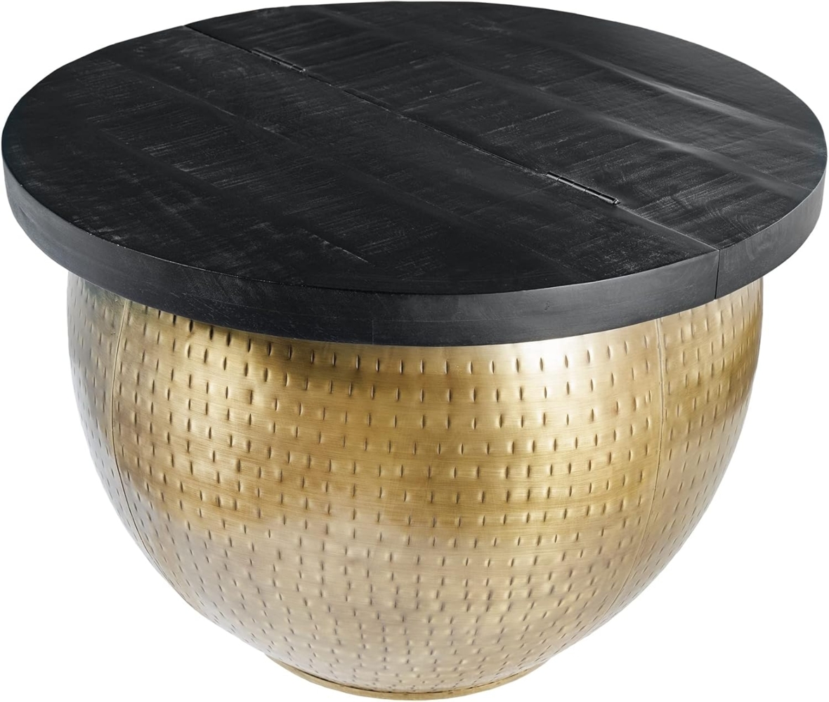 riess-ambiente Couchtisch DRUMP STORAGE Ø60cm schwarz / gold (Einzelartikel, 1-St), Wohnzimmer · Massivholz · rund · Metall · mit Stauraum · Industrial Bild 1