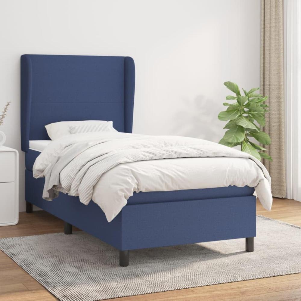 vidaXL Boxspringbett mit Matratze Blau 100x200 cm Stoff 3127787 Bild 1