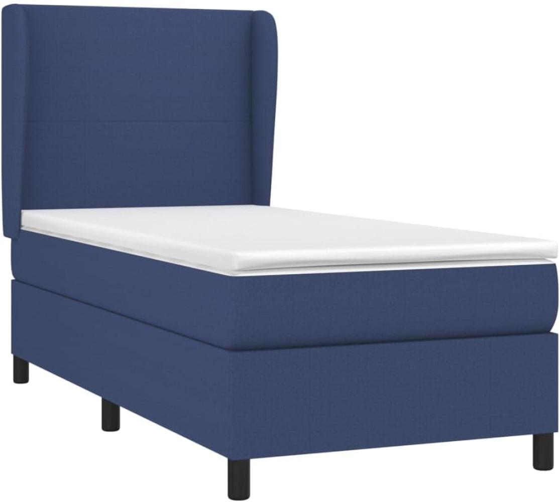 vidaXL Boxspringbett mit Matratze Blau 100x200 cm Stoff 3127787 Bild 1