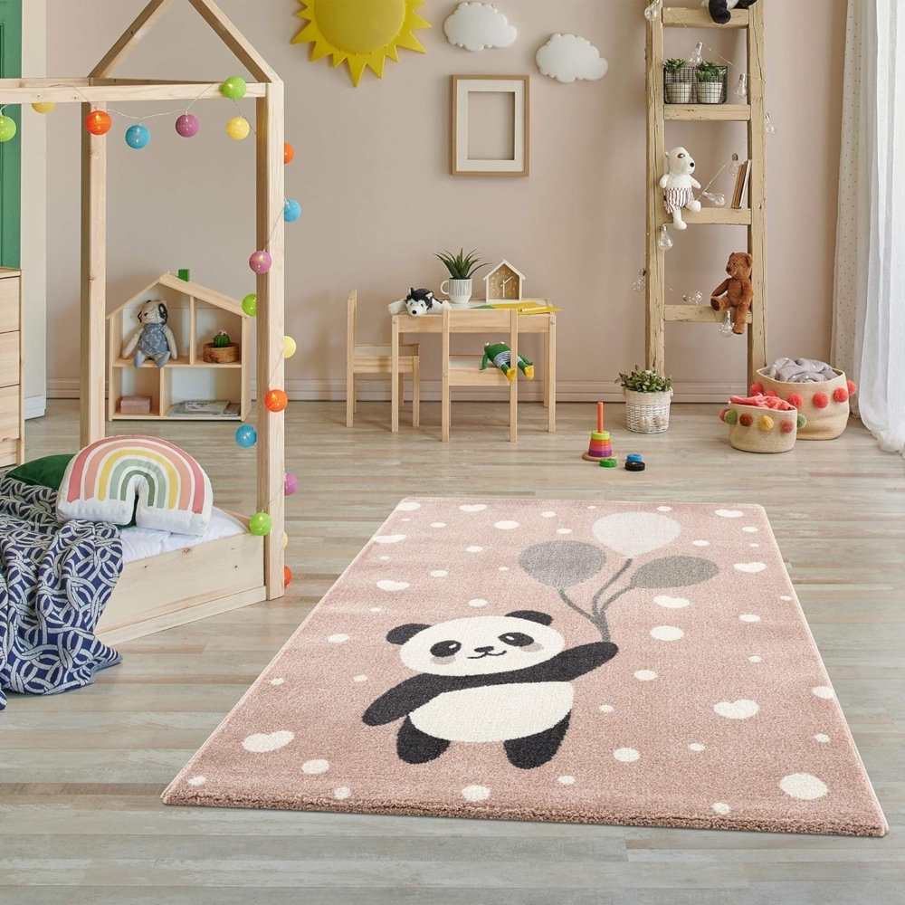 Jimri Kinderteppich Happy Friends Teppich für Kinderzimmer, Kinderteppich Bär Hase Panda, Rechteckig Bild 1