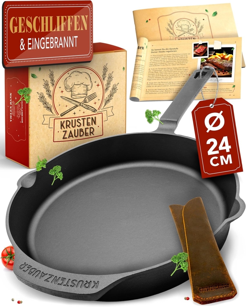 Krustenzauber Bratpfanne Gusseisenpfanne Induktion - Fein Geschliffene Gusseisen Pfanne, (Ideale Grillpfanne Induktion, Eisenpfanne, Cast Iron Pan, Bratpfanne, Gusseiserne Pfanne Skillet Gusspfann) Bild 1