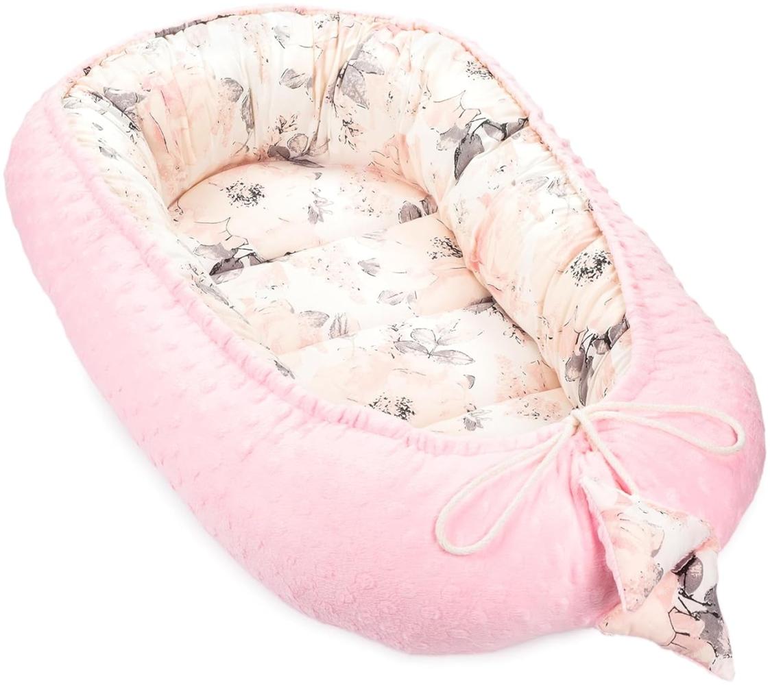 Warmes Nestchen Baby 90x50 cm - Kuschelnest Neugeborene Nestchen Winter/Herbst Kokon Babynest Wilde Rose Hellrosa Bild 1