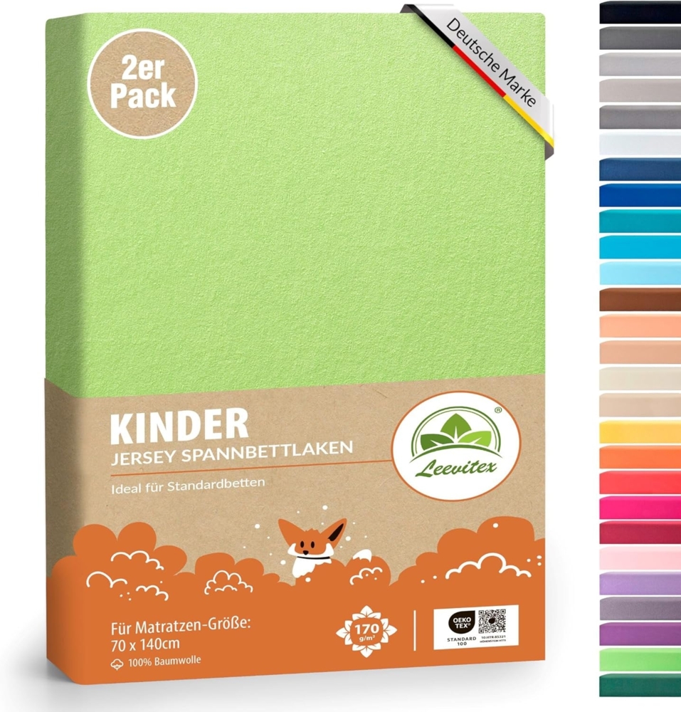 leevitex® Spannbettlaken Spannbettlaken Kinder Spannbettlaken Premium 170 g/m², Gummizug: Rundumgummizug, (2 Stück), schwer & blickdicht, 100% Baumwolle, 70 x 140 cm Bild 1