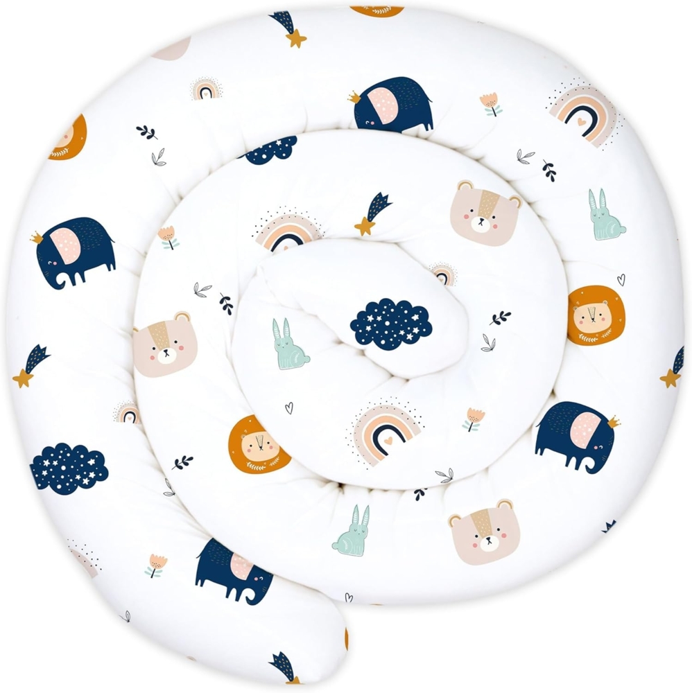 Totsy Baby XXL Bettschlange Bettkissen Stillkissen Bettrolle Bettkantenschutz Zierkissen Bettumrandung Schlange XL Handmade Marineblau mit Regenbogen 150 cm Oeko-Tex-Zertifikat Bild 1