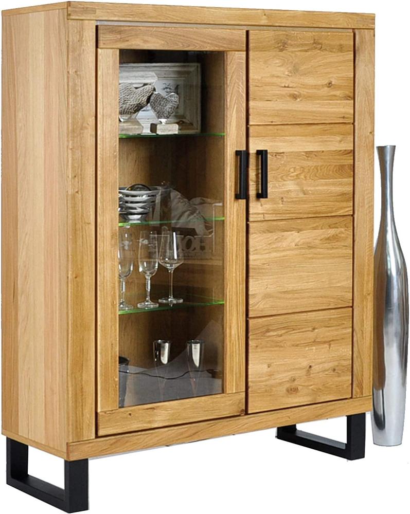 Vitrine TINA Highboard Vitrinenschrank Eiche teilmassiv geölt 110x140 Bild 1