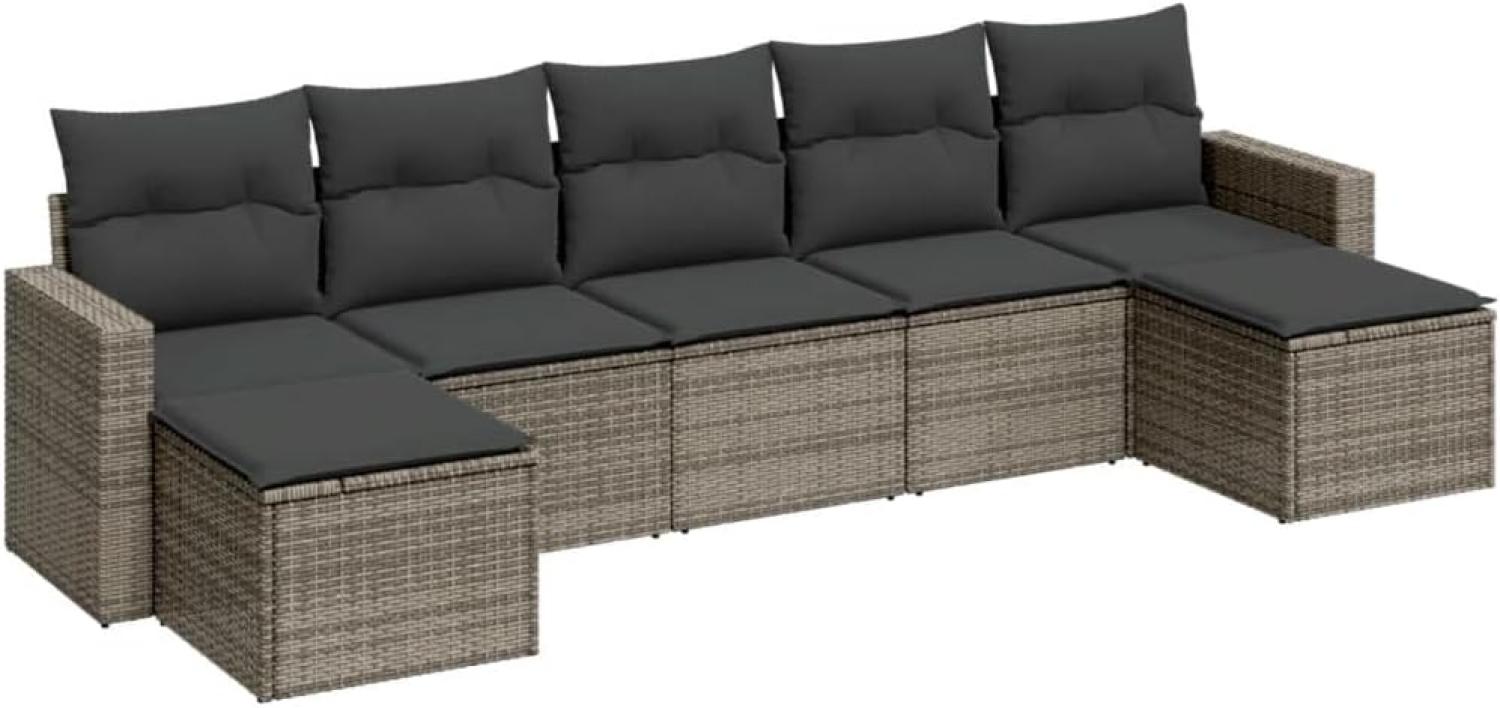 vidaXL 7-tlg. Garten-Sofagarnitur mit Kissen Grau Poly Rattan 3251677 Bild 1