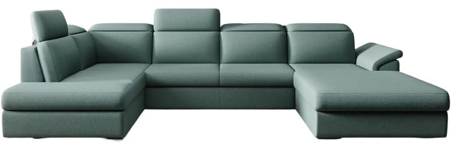 Designer Sofa Emiliano mit Schlaf- und Klappfunktion Stoff Grün Rechts Bild 1