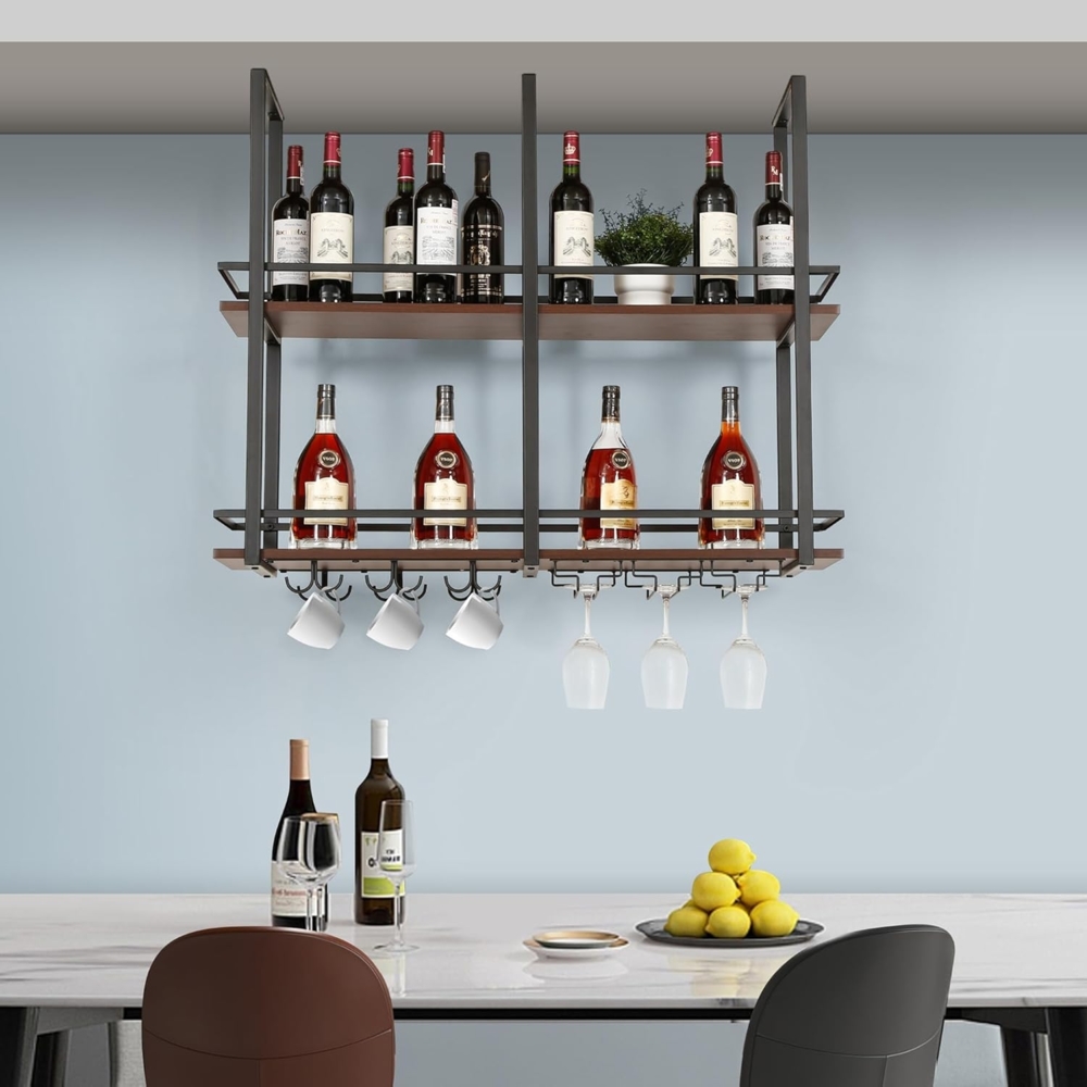 Weinregal Hubro 100x30x85 cm Schwarz/Walnussoptik [en. casa] Bild 1