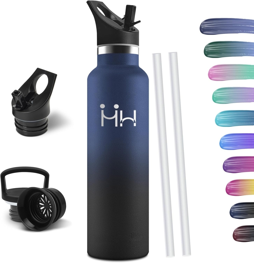 HoneyHolly Trinkflasche 1L Edelstahl, BPA-Frei, Auslaufsichere Isolierflasche Doppelwandig, Thermosflasche, Wasserflasche, Thermoskanne, mit Strohhalm, Kohlensäure Geeignet Bild 1