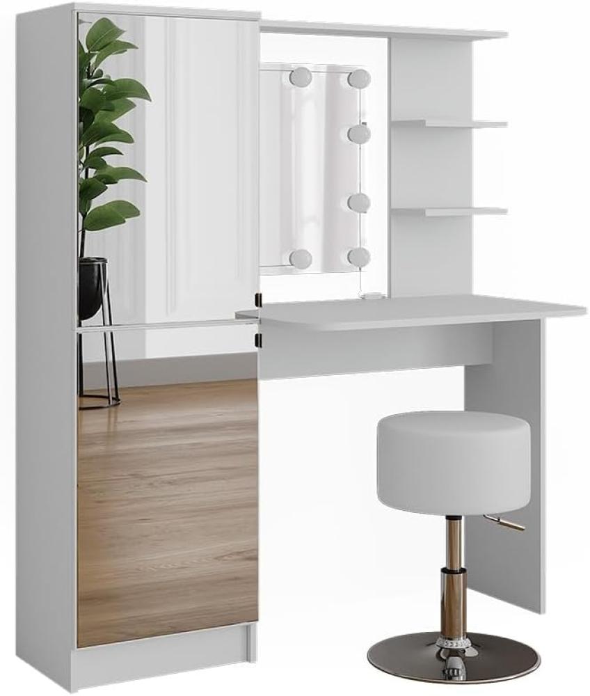 Vicco Schminktisch Jasmin Weiß 123 cm mit LED-Beleuchtung und Hocker Bild 1