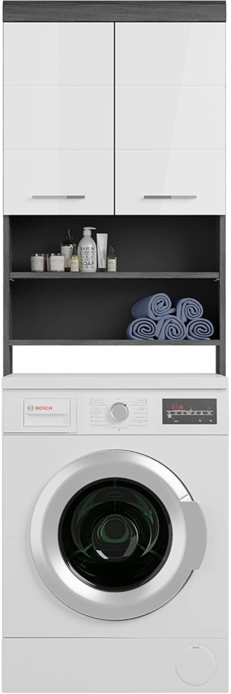furnling Waschmaschinenumbauschrank Scott 2 offene Fächer, 2 Türen, platzsparend, Badmöbel, Badschrank, Umbau Bild 1
