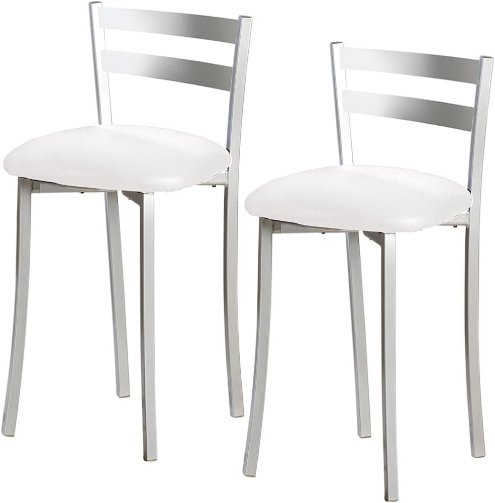 ASTIMESA TABFRBL Zwei Küchenhocker mit Rückenlehne Streifen Metall Kunstleder Weiß, Sitzhöhe: 45 cm Bild 1