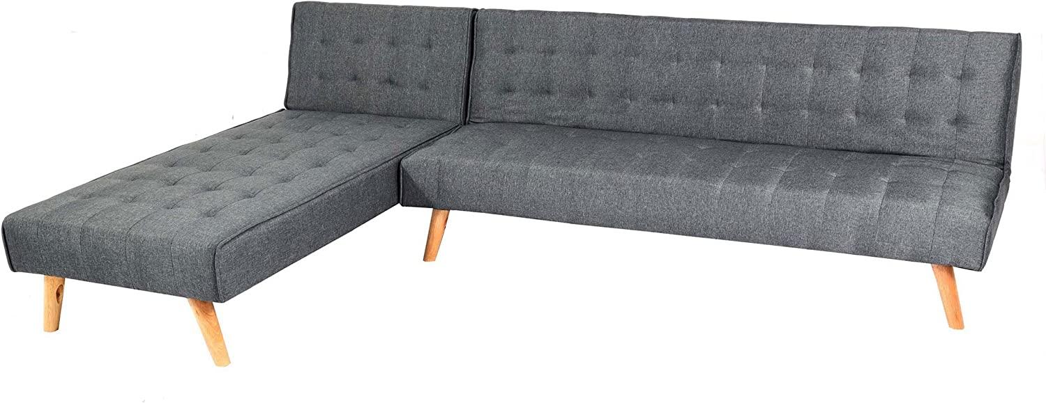 Ecksofa HWC-K38, Sofa Klappsofa, Liegefläche links/rechts, Stoff/Textil Massivholz MVG-zertifiziert 256cm ~ dunkelgrau Bild 1